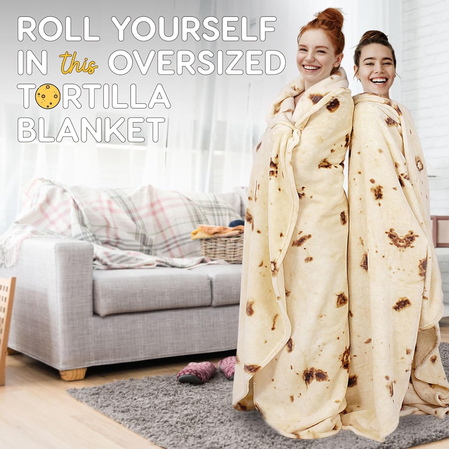 Zulay Kitchen Burrito Tortilla Blanket – Double Sided 60 Inch Round Flannel Throw Blanket – Soft 285 GSM Novelty Blanket for Adults – Fun Gift for Holidays & White Elephant Parties