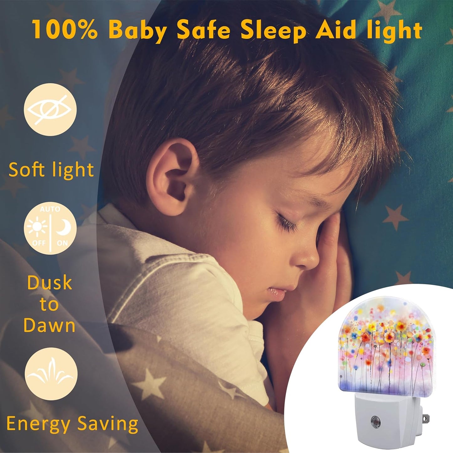 Abstract Watercolor Flowers Night Light Plug into Wall, Blooming Cherry Tree Dusk to Dawn Night Light Plug in,0.5w Energy Saving Sleep Friendly NightLight for Kids Boys Girls Home Decor