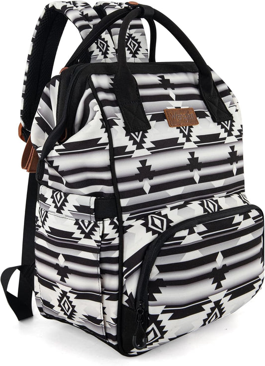 Wrangler Aztec Backpack Organized Daypack Travel Baby Bag with Stroller Strap and Side Bottle Pockets WG2204-9110BK
