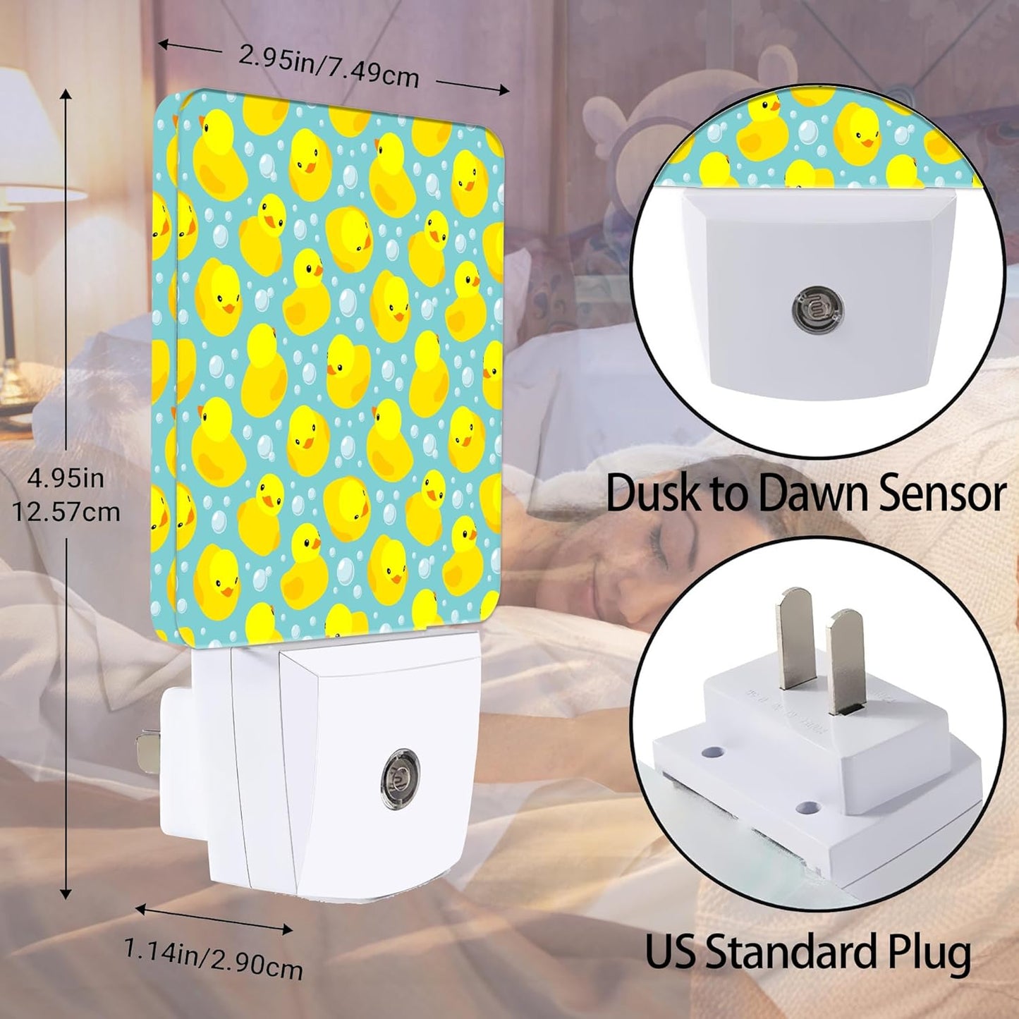 Yellow Rubber Ducks Night Light, Dusk to Dawn Smart Sensor Nightlight for Bedroom Bathroom Kitchen Hallway Stairs Hallway, Plug-in, Energy Efficient Decor Desk Lamp Gifts