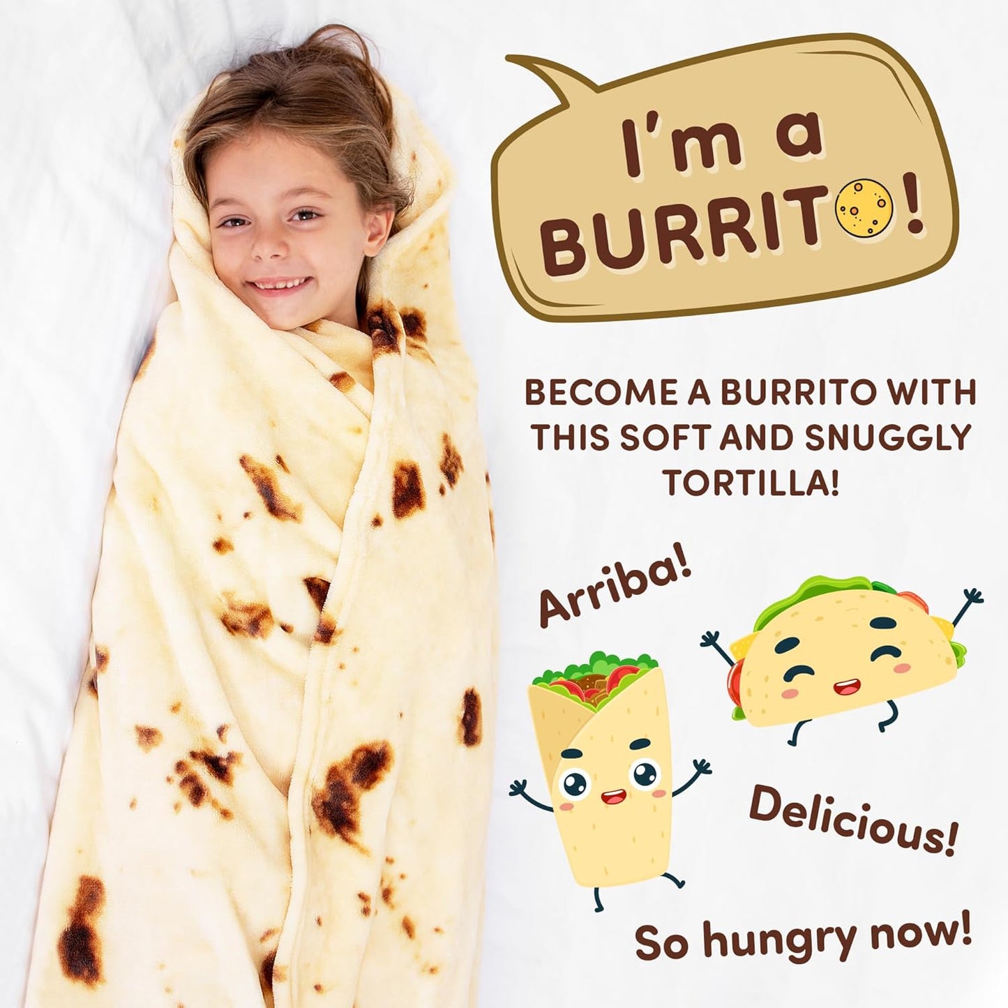 Zulay Kitchen Burrito Tortilla Blanket – Double Sided 60 Inch Round Flannel Throw Blanket – Soft 285 GSM Novelty Blanket for Adults – Fun Gift for Holidays & White Elephant Parties