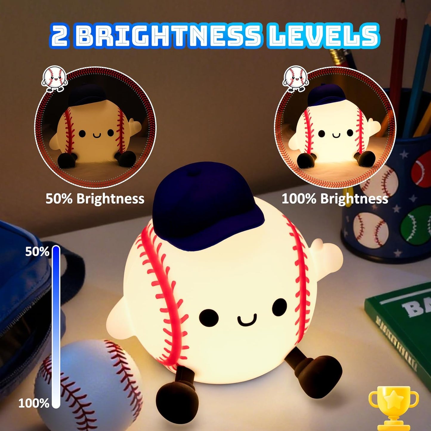 Lampeez Baseball Night Light, Soft Silicone Touch Lamp, Cute LED Nursery Nightlight & Bedroom Decor, Xmas Birthday Gift for Boys, Girls and Baseball Fans, Creates Soothing Glow for Bedtime