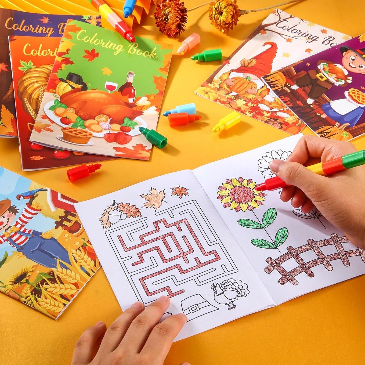BenLouis 12 Fall Mini Coloring Books Kids with 12 Stacking Crayons Thanksgiving Theme Party Favors Small Activity Books Bulk for Kids Autumn Pumpkin Harvest Party Gift Goodie Bag Stuffers
