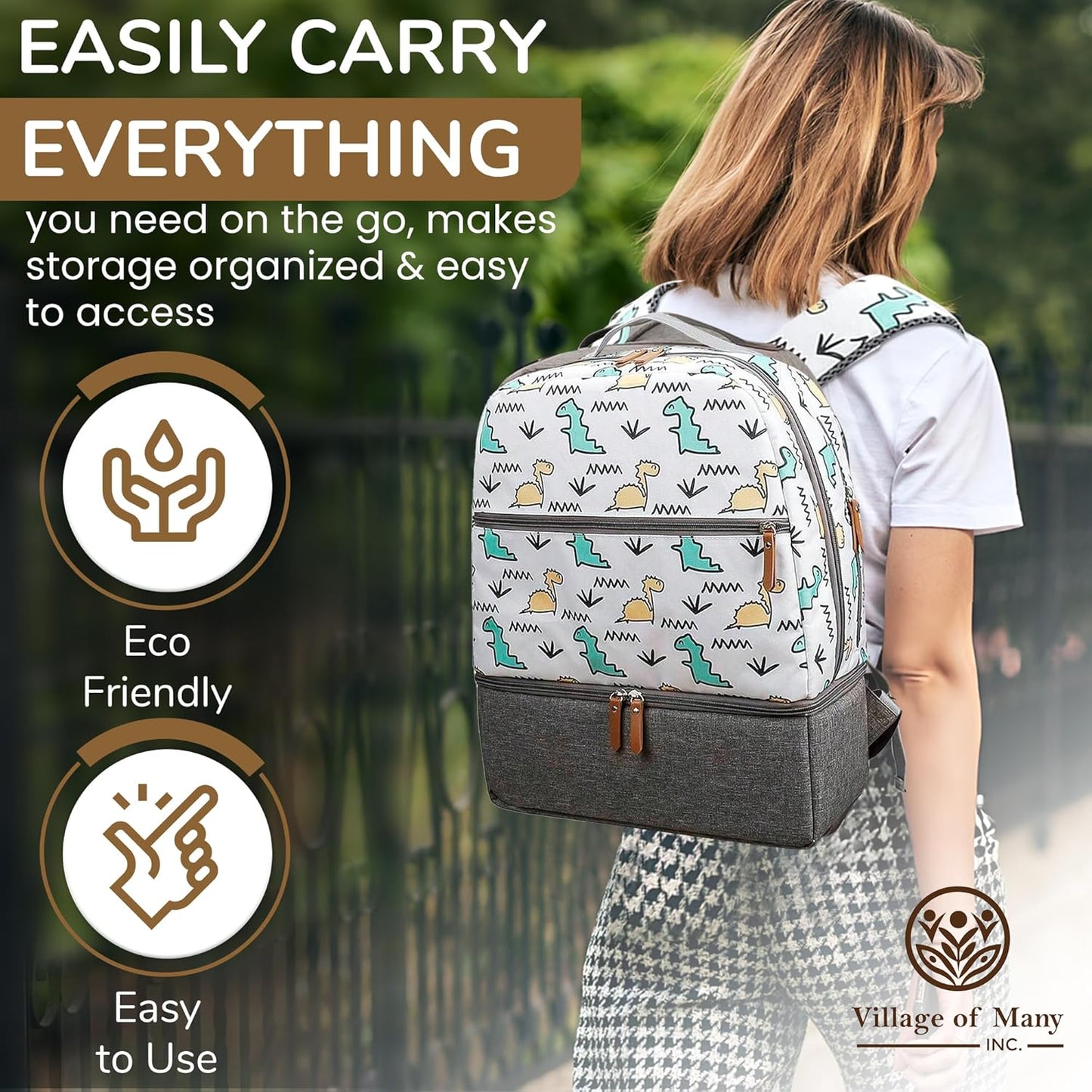 Village of Many Toddler Diaper Bag Backpack – Large Insulated Food/Milk Compartment, Lightweight, Waterproof, Padded Straps, Multi-Pocket, Easy-Clean & Durable – Ideal for Daycare & Travel