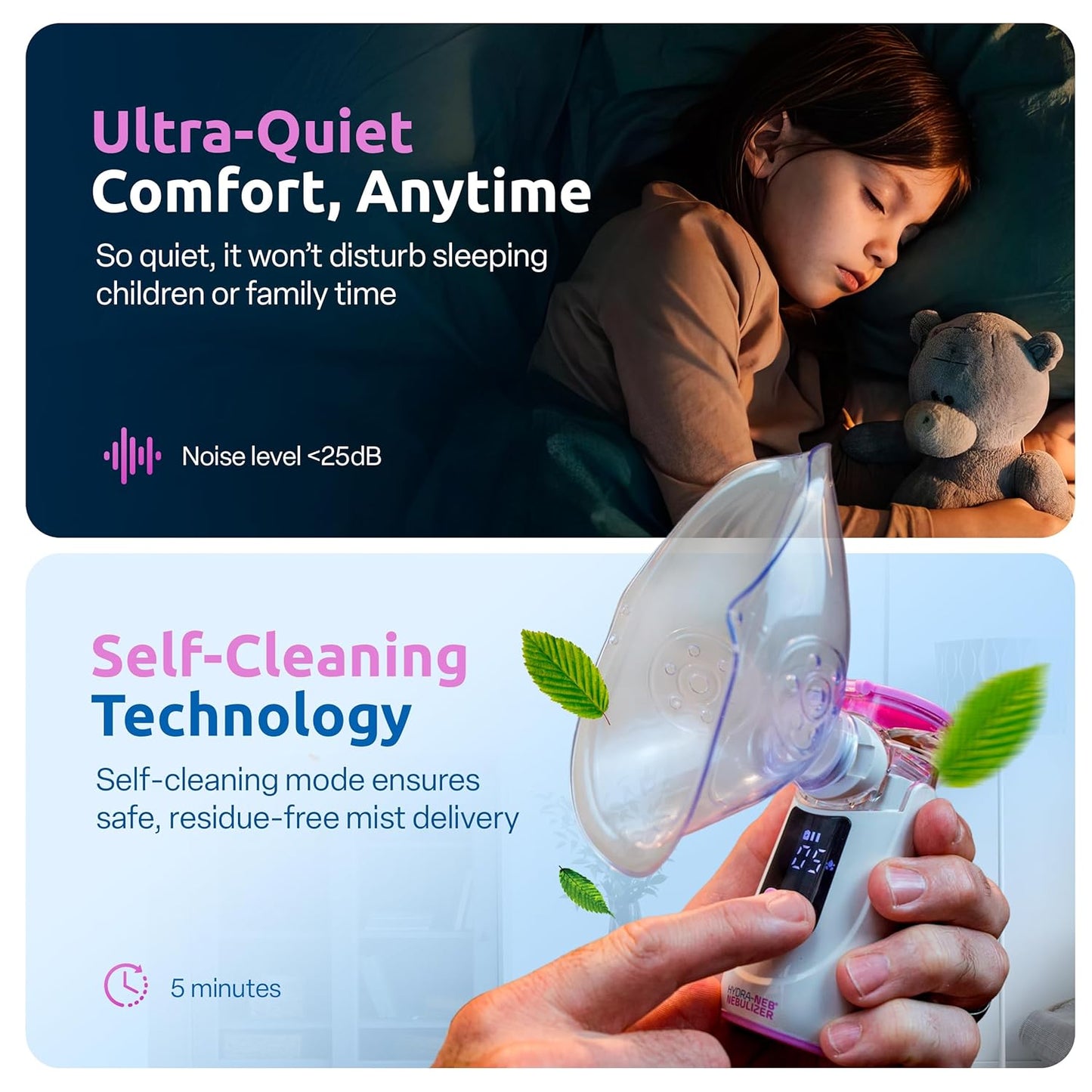 Portable Mesh Nebulizer for Adults, Babies, Infants & Kids, with LED Screen, Quiet, Self-Cleaning & Re-Chargeable, Compatible with Saline Solution, Moisturizes Airways