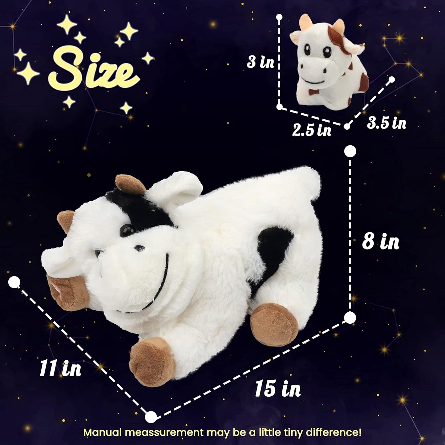 Hopearl LED Plush Cow Lighting Up Stuffed Mommy With 3 Baby Dairy Cows in Her Tummy - Floppy Animal Playset Night Lights Glow in The Dark for Mom Toddlers, 15''