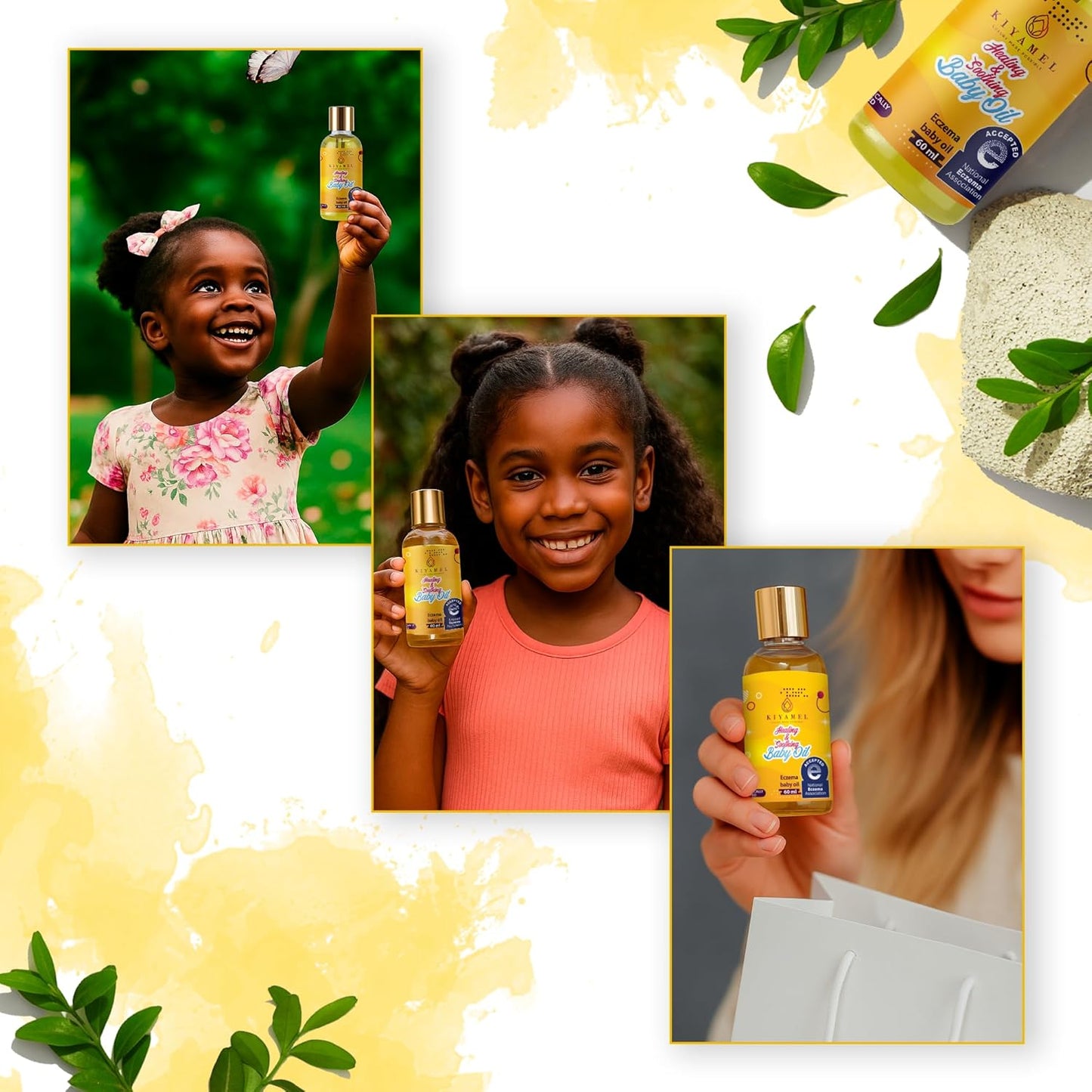 KIYAMEL Healing and Soothing Baby Oil, Fast Absorbing Moisturizer for Sensitive Skin, with Jojoba, Argan & Black Currant Oil, Natural Orange Scent and Vitamin E Enriched