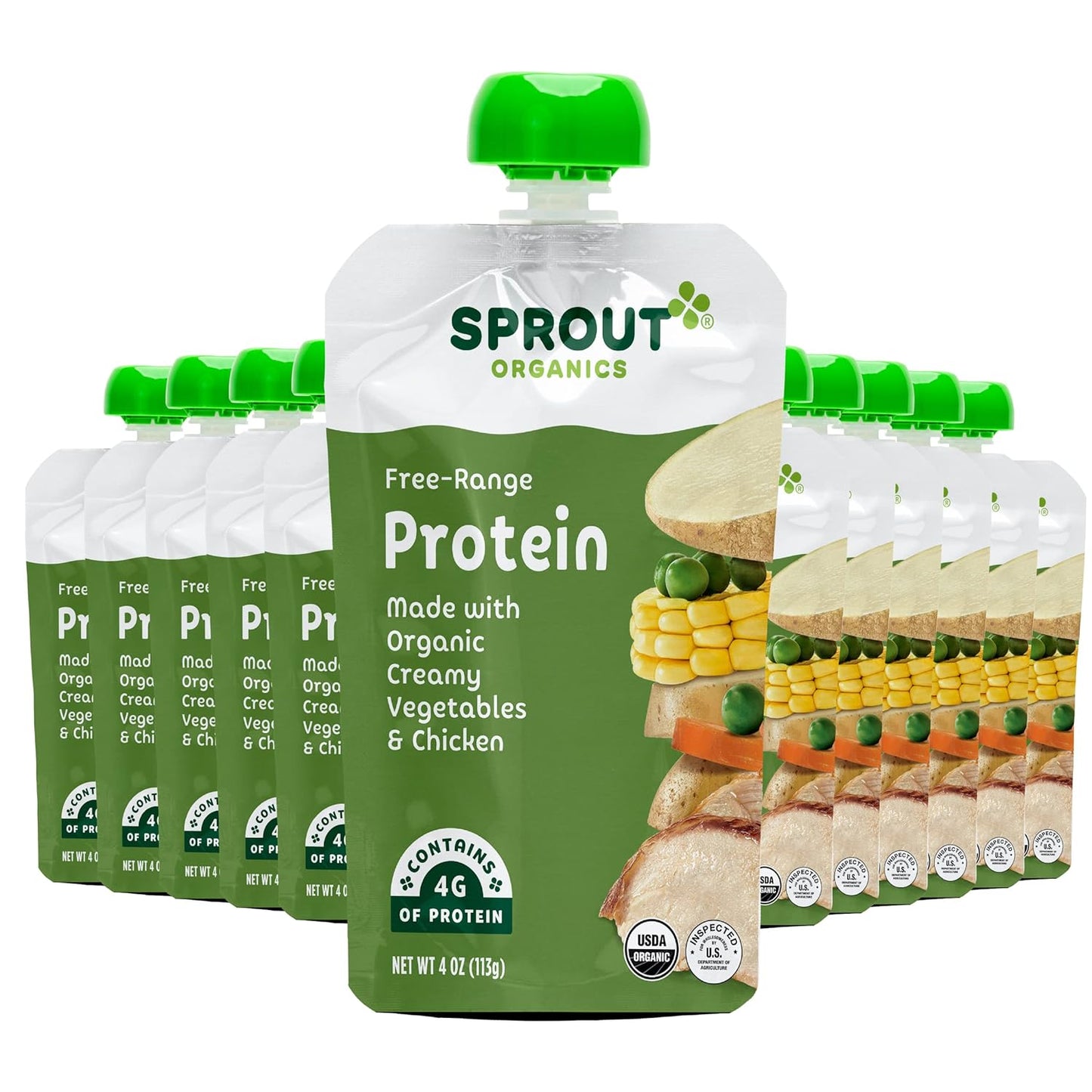 Sprout Organic Baby Food Pouches Stage 3, Creamy Vegetables w/ Chicken, 4 Oz (Pack of 12)