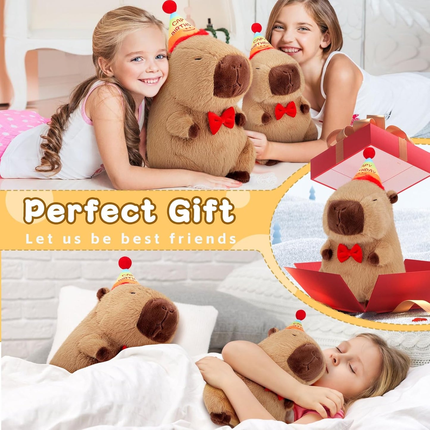 Achwishap Capybara Plush,Cute Plushies Capybara Stuffed Animal,Capybaras Plush Toys,Kawaii Plushie Stuffed Toy with Birthday Hat Plushie Gift for Kids Adults Birthday(Capybara with Birthdays Hat,12”)