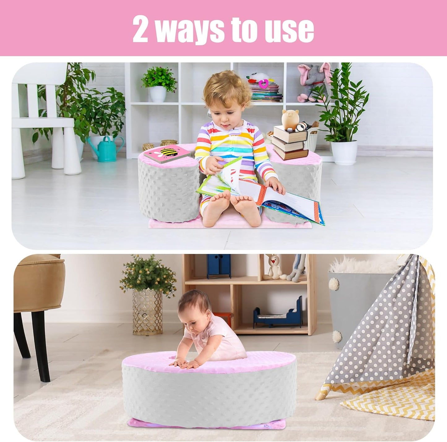 MABOZOO Sit Up Pillow for Baby, Foam Baby Floor Seat Support Seat Sitting Pillow for Sit Balance, Soft Infant Sitting Support Ring for Babies, Infants and Toddlers (Pink)