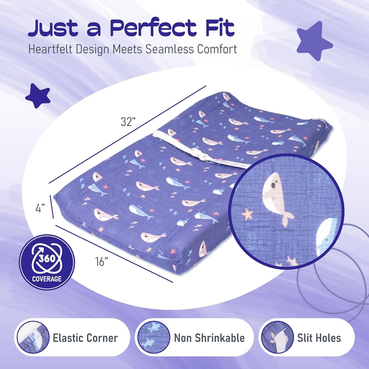 100% Muslin Changing Pad Cover Ultra Soft, Breathable, Secure Fit, Fade-Resistant Prints for Boys and Girls (Pack 2)