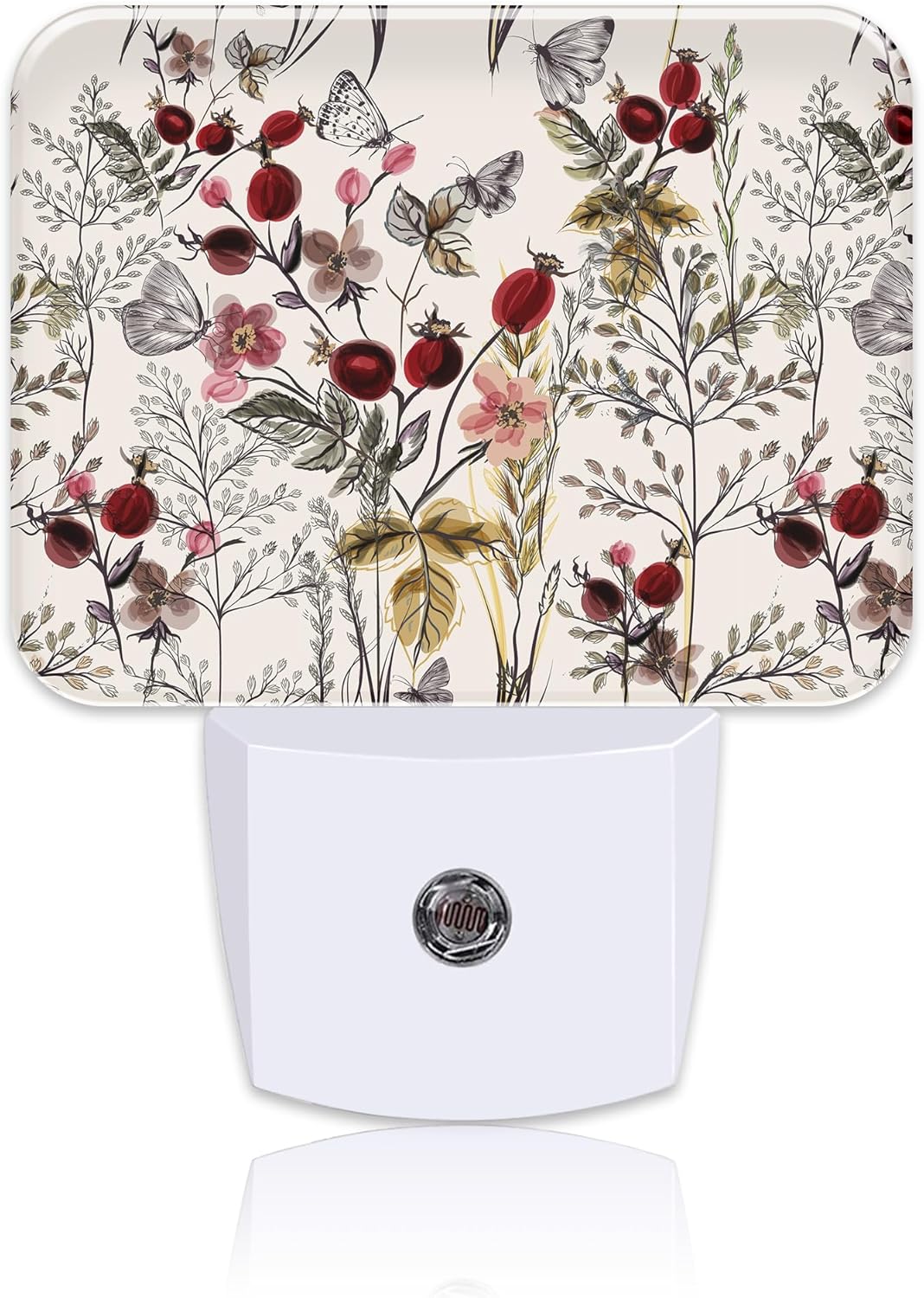 Vintage Flowers Plants Night Light, Butterfly Nightlight Plug into Wall with Dusk to Dawn Sensor for Kid Girls Boys Women Men Bedroom, Hallway, Kitchen, Bathroom, Stairs Decor