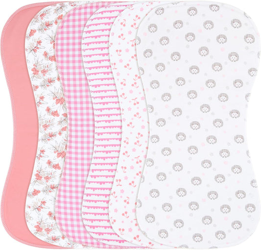 2-in-1 Burp Cloths and Baby Bibs - 6 Pack Large Super Absorbent Soft Cotton Burping Cloths for Spit Up, 3 Layers Thick Baby Burp Rags for Girls & Boys