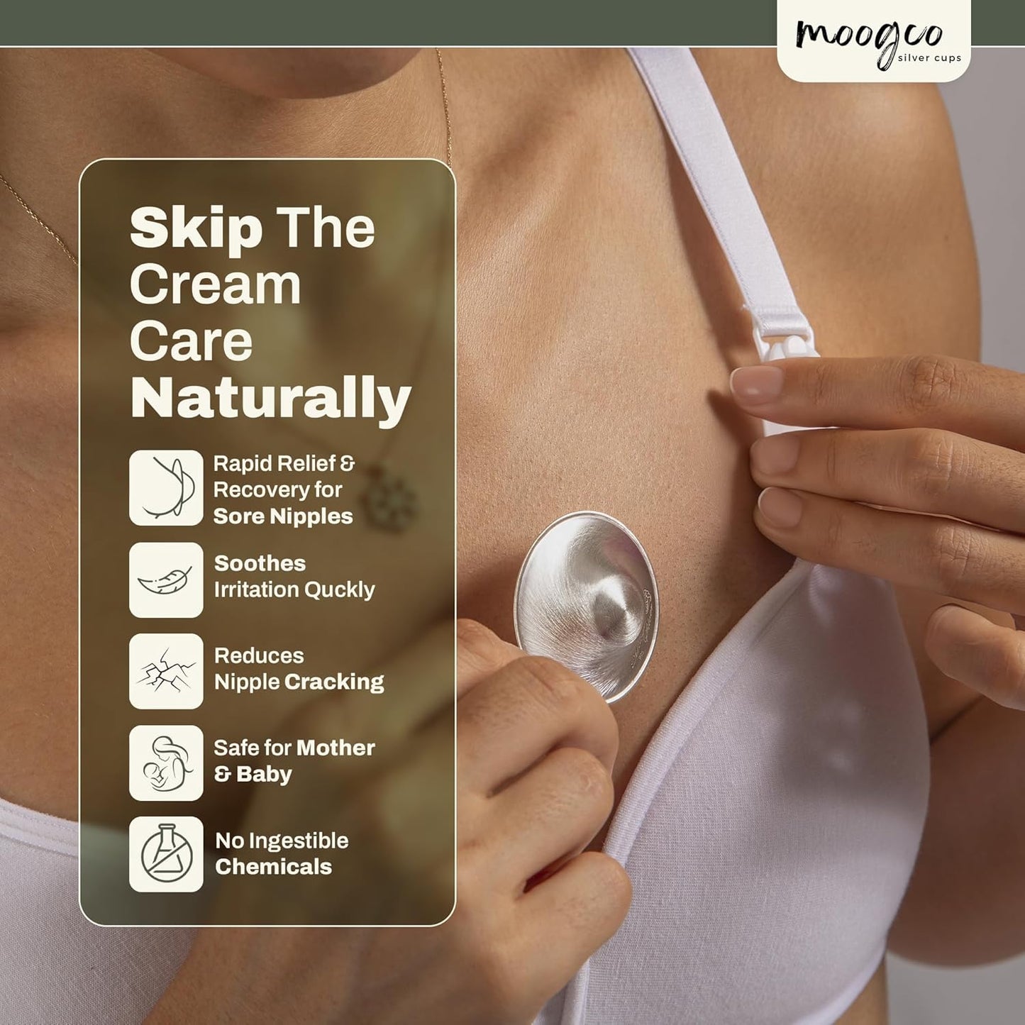 MOOGCO The Original Silver Nursing Cups - Nipple Shields for Breastfeeding Newborn - Silver Nipple Covers for Breastfeeding - Breastfeeding Essentials - 925k Nipple Cups