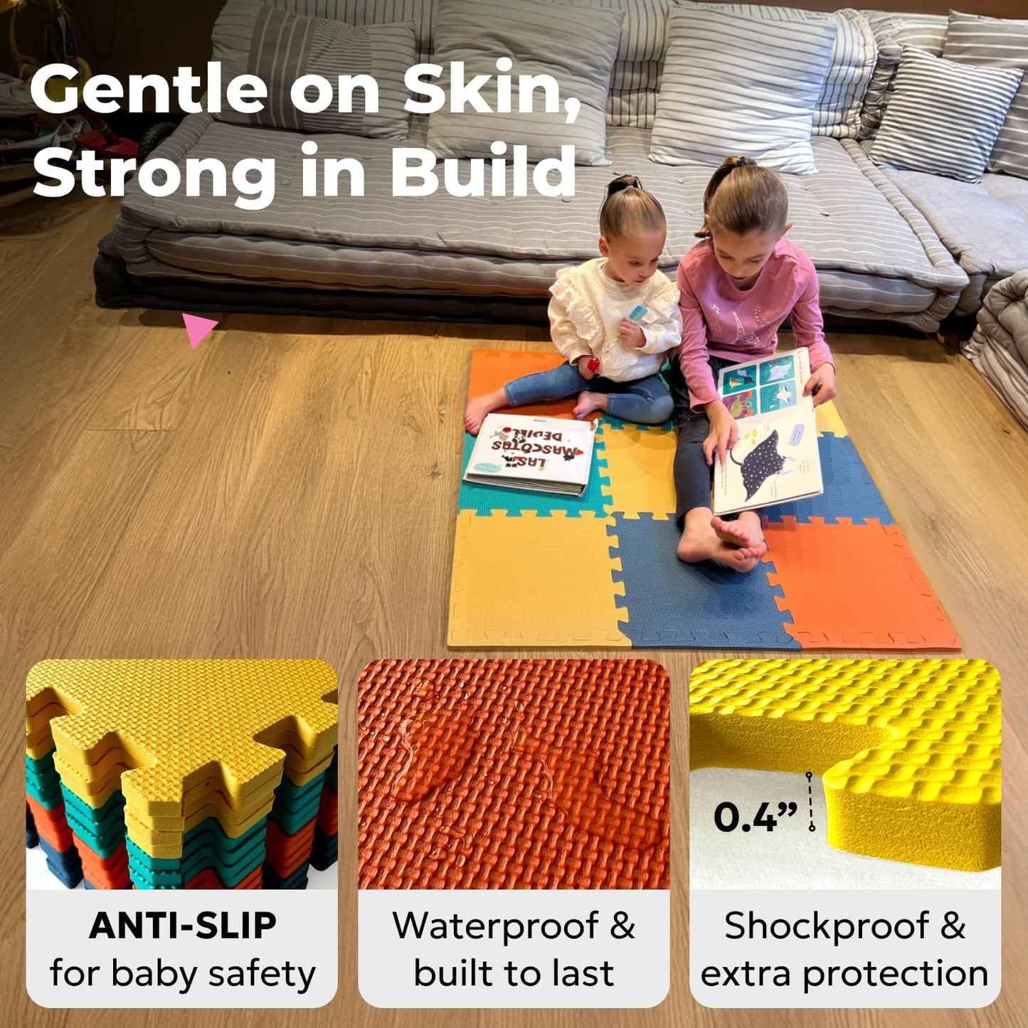 MioTetto Baby Play Mat, Comfortable Tummy Time Mat – Portable Foam Floor Tiles, Safe baby mat for floor for Crawling & Development, Soft play mat for babies 0-6 months, Stylish interlocking foam tiles