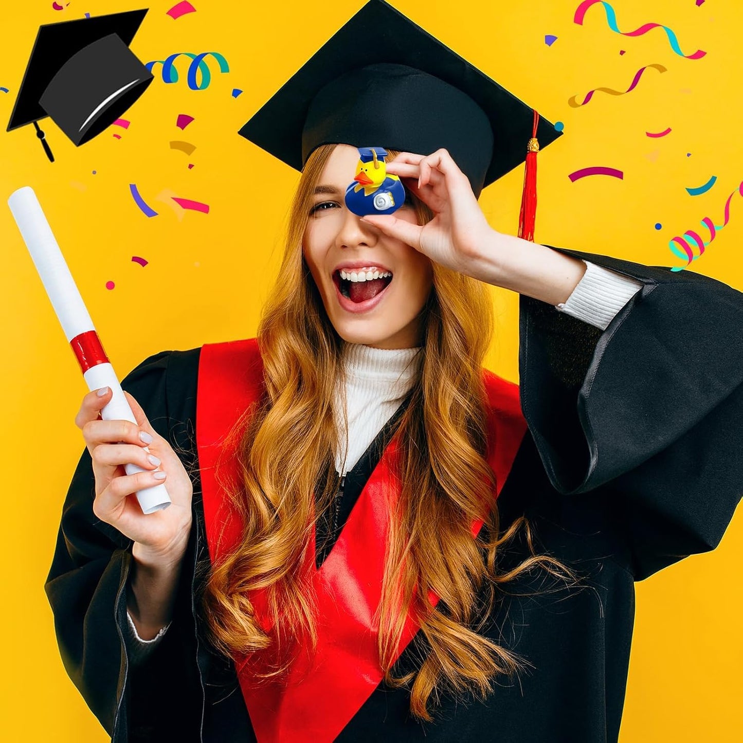 52 Pcs Graduation Rubber Duck 2025 Graduation Diploma Rubber Duckies Grad Cruise Duck Bulk Classroom Reward Prize for Student Bathtub Swimming Pool Theme Party Favors (Blue)