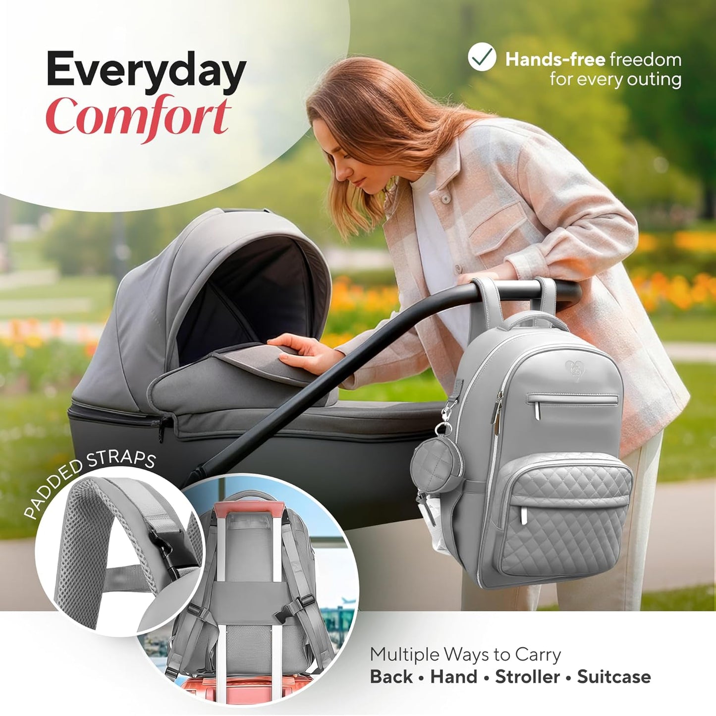 Award-Winning Premium Leather Diaper Bag Backpack – Stylish, Durable, Waterproof Vegan Leather with PEVA Changing Pad & Baby Headrest, Travel-Friendly, Organized for Busy Parents