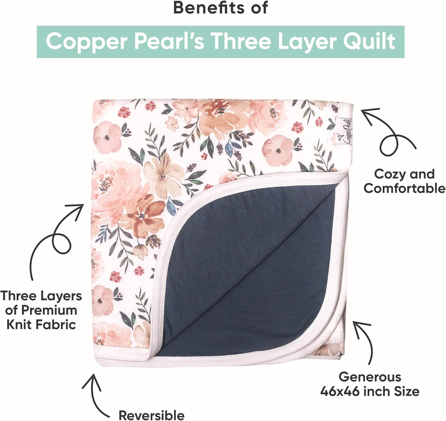 Copper Pearl Three-Layer Baby Blanket: Soft Baby Quilts for Boys and Girls | Breathable, Cozy, Toddler Blanket | Baby Quilt for Newborns | 46x46 Premium Polyester/Rayon | Gryffindor™