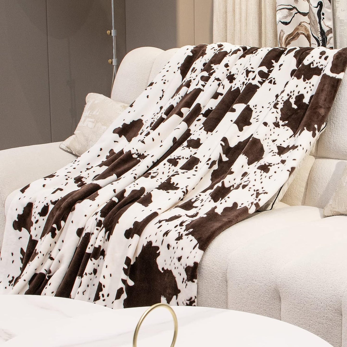 Cow Print Twin Blanket 60"x80" - Soft & Cozy Flannel Fuzzy Throw for Bed, Couch, Travel | Lightweight All-Season Bedding Decor (Black/White)