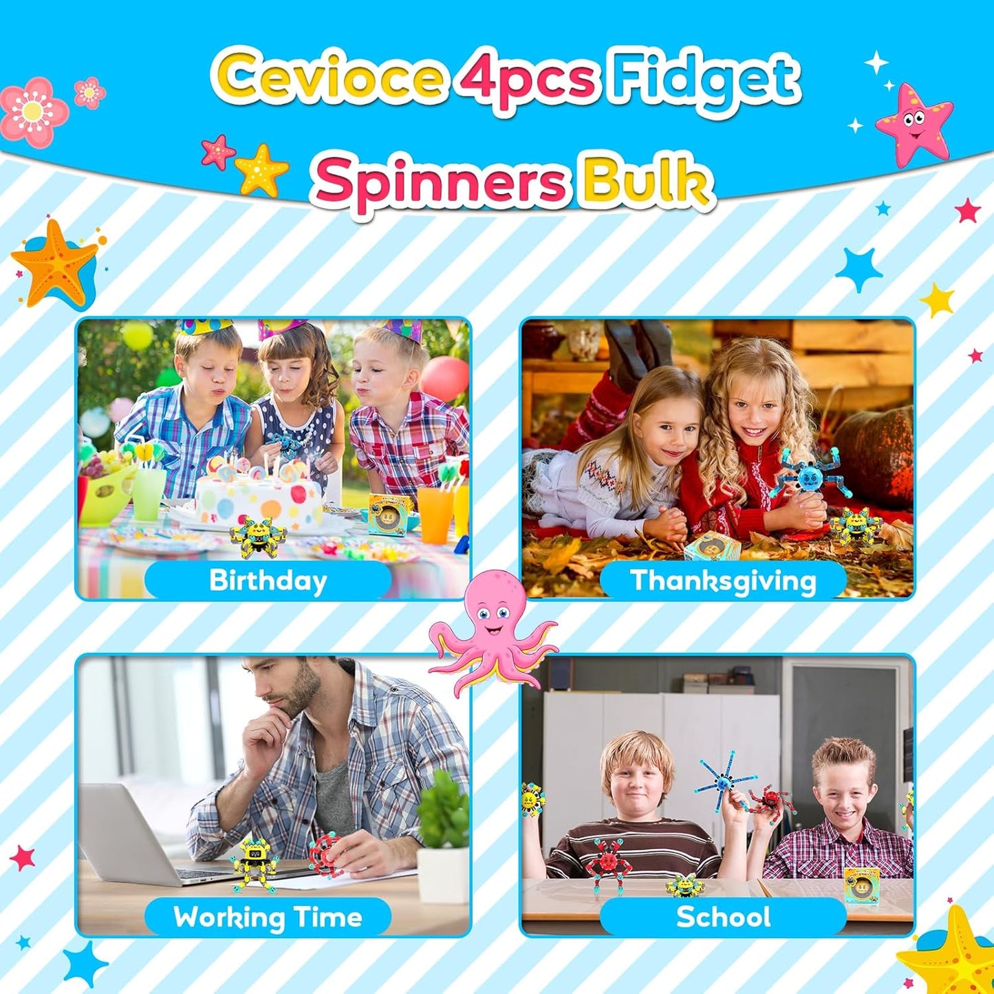 Transformable Fidget Spinner Toys for Kids and Adults,4 PCS Finger Sensory Toy for Boys Girls Autism ADHD Relief,Gifts for Chrismas Birthdays Party Favors for Teens Travel Stocking Stuffers