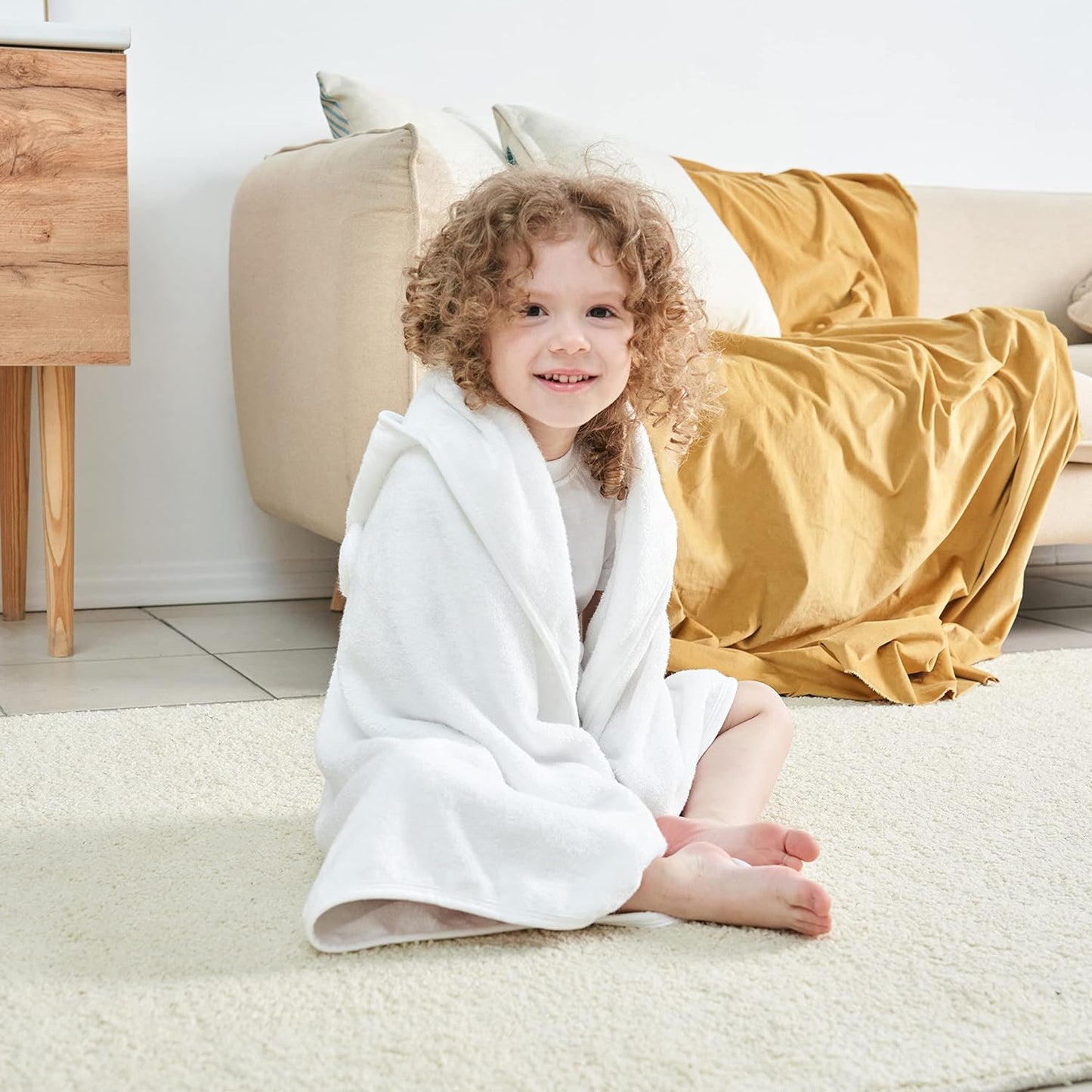 Munich Blue Baby Bath Hooded Towel for Boys and Girls - Soft and Cozy Baby Towel with Cute Bear Ears for Newborn, Infant and Toddler - White, 600 GSM, 35 x 35