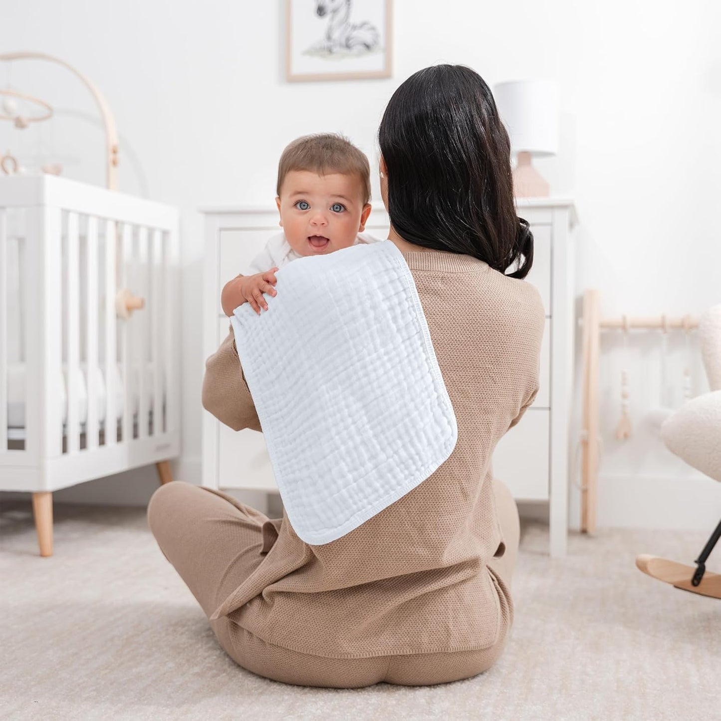 Comfy Cubs Muslin Burp Cloths 20" x 10", Pack of 6 - Large, 6-Layer, Ultra Absorbent 100% Cotton for Baby Spit-Up, Drool, and Messes - Soft, Safe & Gentle Baby Burp Cloths Set for Boys & Girls - White