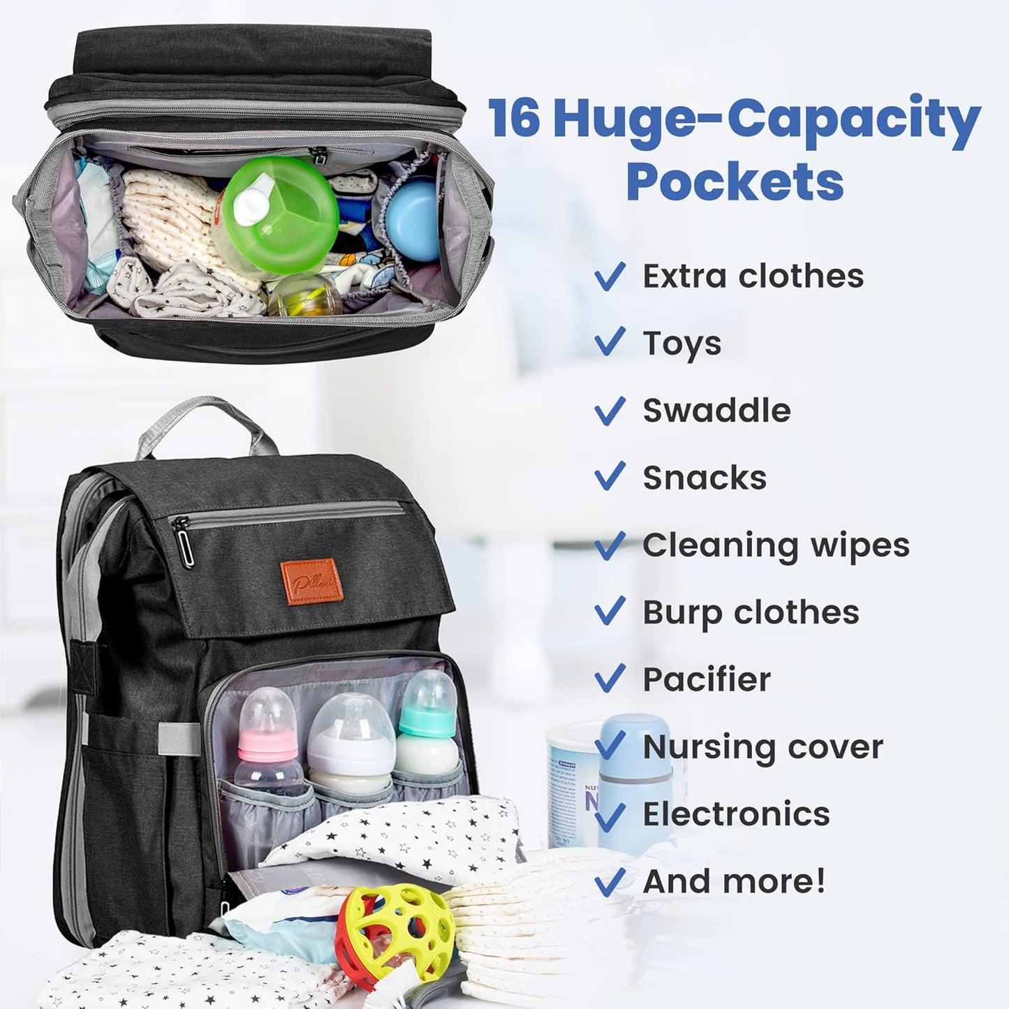 PILLANI Baby Diaper Bag Backpack - Large Bag for Boys & Girls, Waterproof Diaper Backpack - Travel Diaper Bags w/Changing Pad, Baby Registry Search & Shower Gifts - Essentials Must Haves Newborn Stuff