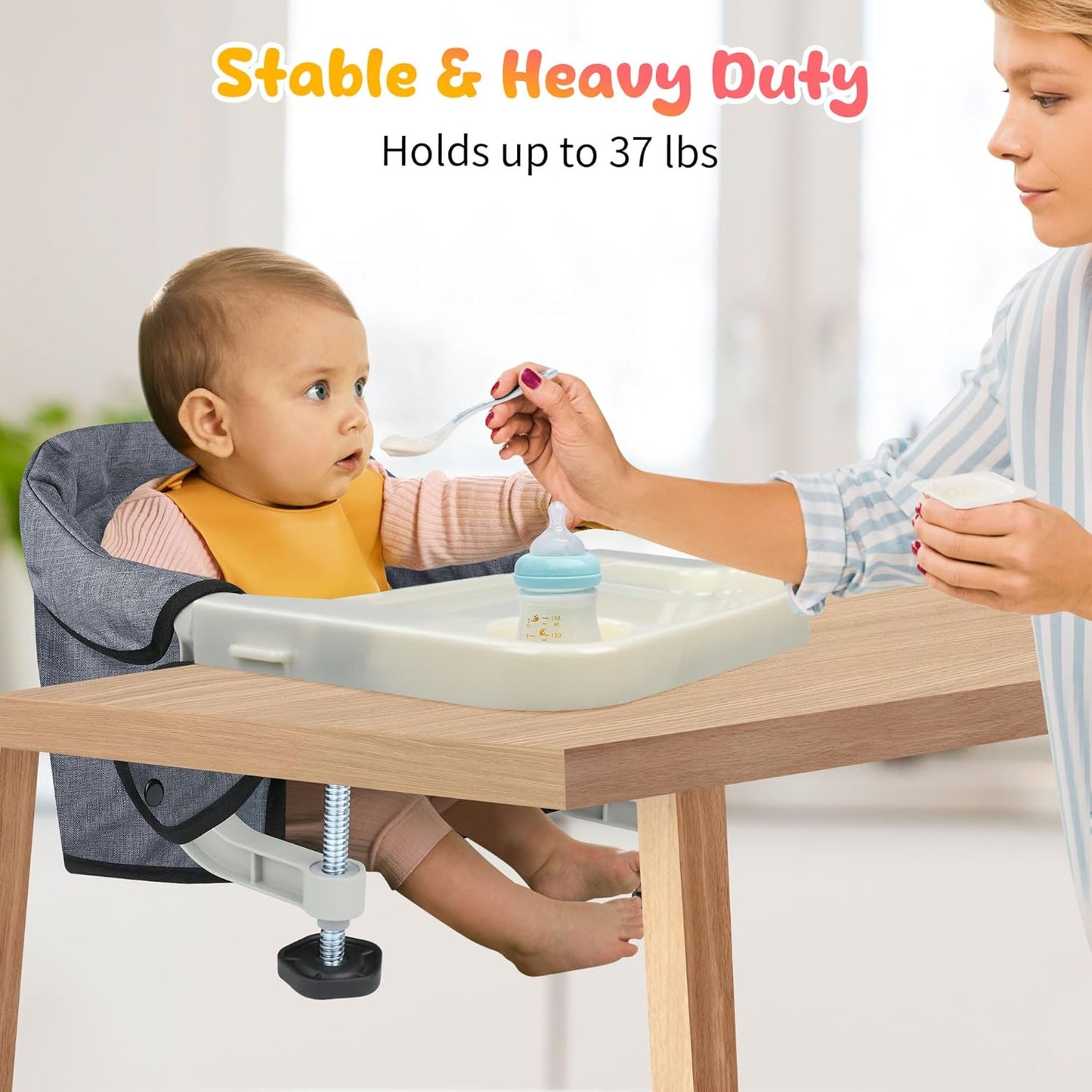 Hook on High Chair with Tray: High Chair for Babies and Toddlers 6-36 Months, Portable and Foldable High Chair for Home and Travel, Baby Feeding Chair, Setup in Seconds - Includes Carry Bag (Grey)