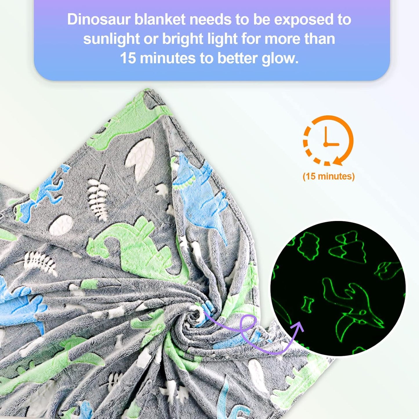 Glow in the Dark Dinosaur Kids Blanket - Soft Fleece Throw, 50"x60" - Boys & Toddlers, Birthday Gift
