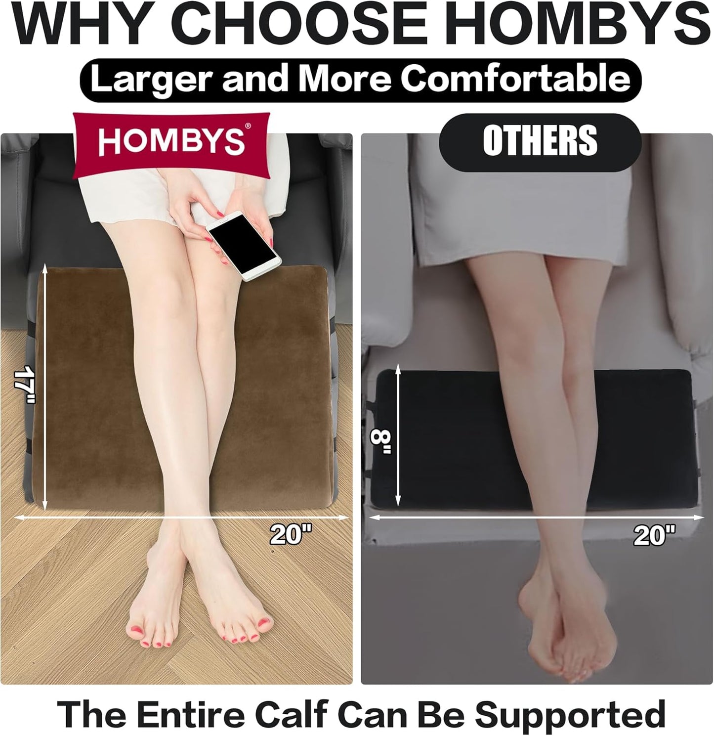 HOMBYS Extra Large Recliner Leg Pillow, Foam Foot Rest Cushion Wave Shape Recliner Footrest Extender, Multi Purpose Back & Lumbar Support Pillow for Bed, Sofa Couch, Coffee Color