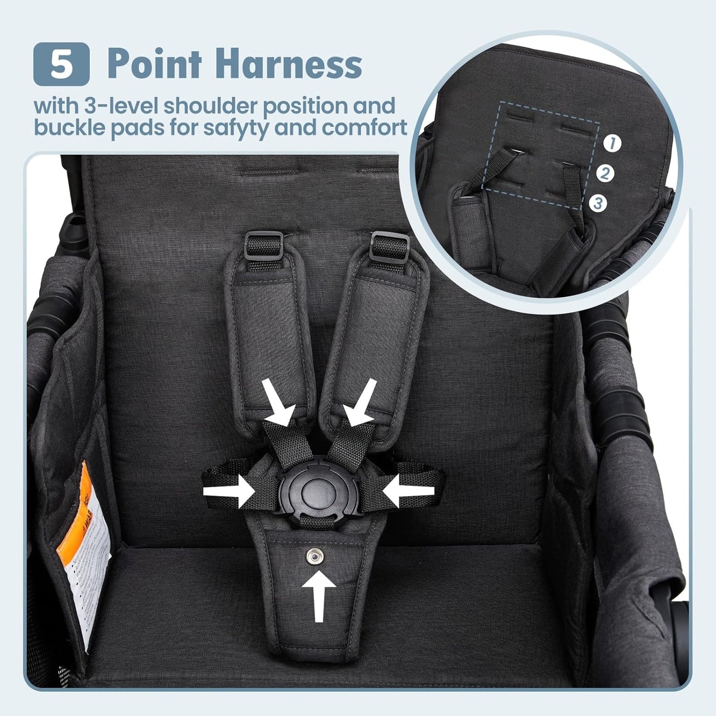 Wagon Stroller for 2 Kids, High Seat & 5 Point Harness, Foldable All-Terrain Wagon for Toddler with Canopy, Parent Organizer, Shoulder Bag, Adjustable Handlebar, Ultimate Double (Black)