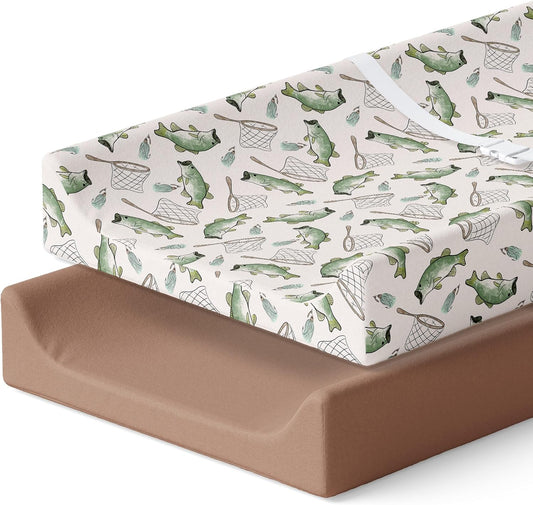 Pobibaby – 2 Pack Premium Changing Pad Covers for Boys, Ultra-Soft Breathable Cotton Diaper Changing Table Covers – Neutral Nursery Changing Pad Sheets for Baby (Gone Fishing)