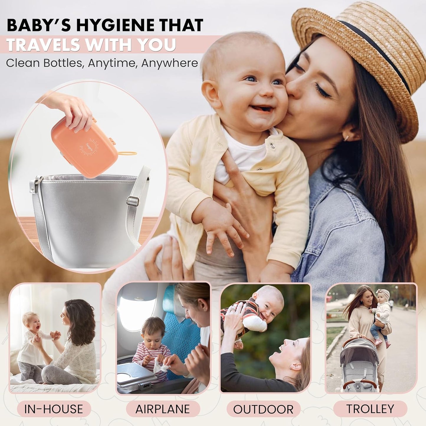 10-in-1 Baby Bottle Cleaner Brush Set – Travel-Friendly Kit with Silicone Bottle Cleaning Brush, Nipple & Straw Brushes, Soap Dispenser, Baby Bottle Drying Rack, Portable Bottle Cleaning Kit