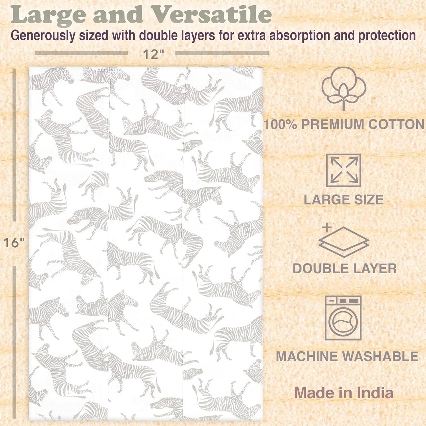 Baby Burp Cloths for Boys and Girls - 6 Pack Large 100% Cotton - Double Layered Extra Absorbent Burp Rags, Grey