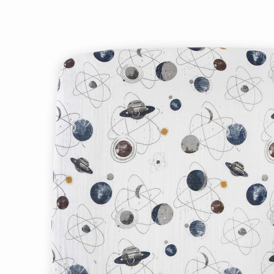 Little Unicorn Premium Crib Sheet | Breathable & Super-Soft Muslin Fabric (Planetary)