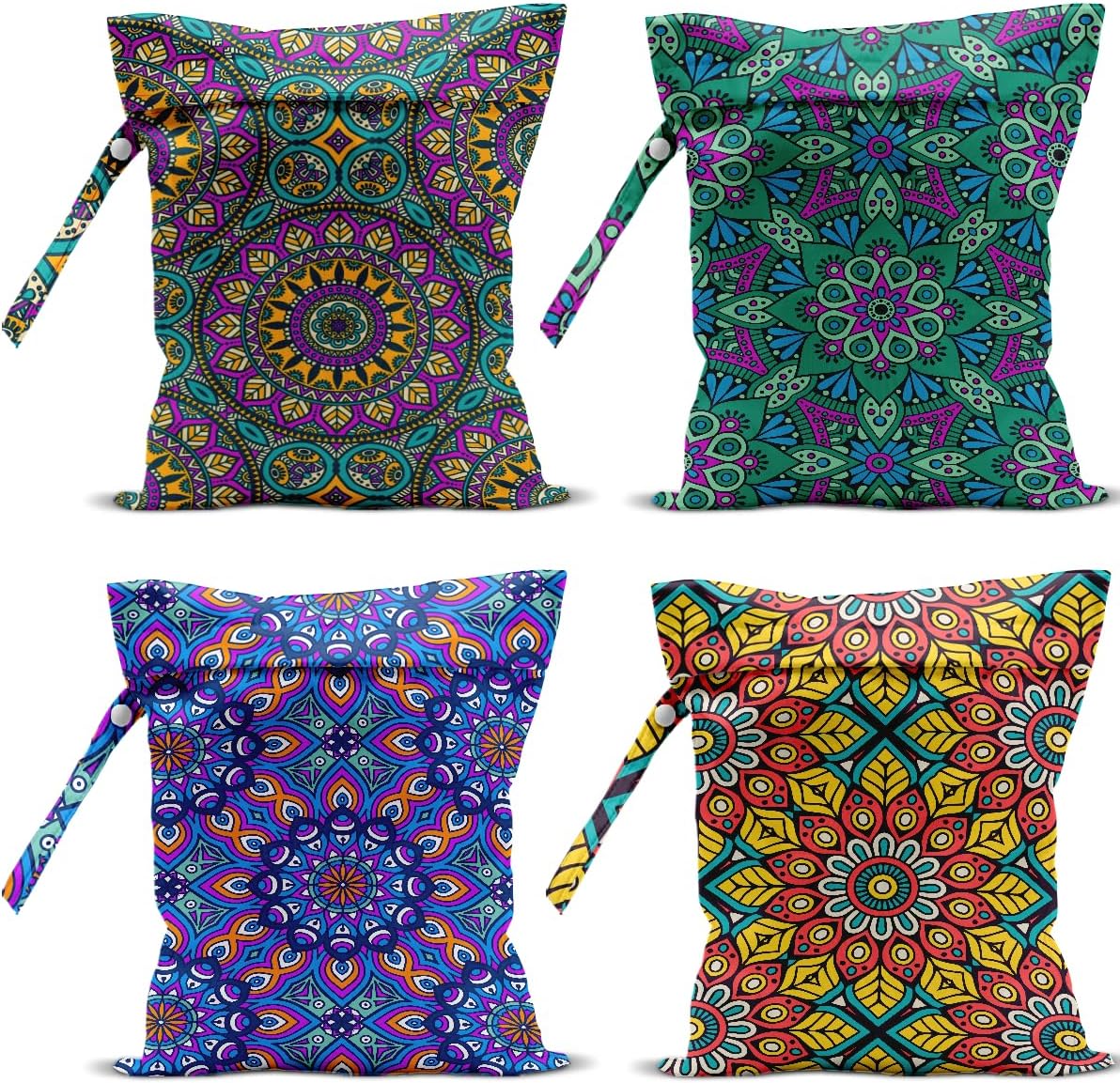 4 Pack Boho Mandala Floral Lover Gift Wet Bag Waterproof Washable Reusable Wet Dry Bag for Swimsuit Clothes Cloth Diaper Travel Pool Yoga Toiletries Gift for Women Sister Mama Birthday Christmas