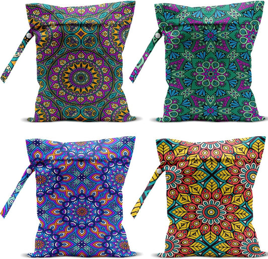 4 Pack Boho Mandala Floral Lover Gift Wet Bag Waterproof Washable Reusable Wet Dry Bag for Swimsuit Clothes Cloth Diaper Travel Pool Yoga Toiletries Gift for Women Sister Mama Birthday Christmas