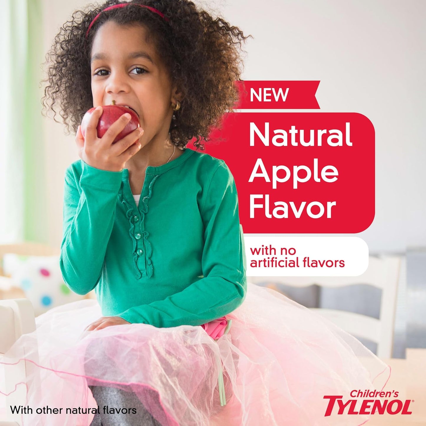 Children's Tylenol Liquid Pain Relief & Fever Medicine, Acetaminophen Oral Suspension, Dye-Free, Aspirin-Free, Ibuprofen-Free, High Fructose Corn Syrup-Free; Natural Apple Flavor, 8 fl. oz