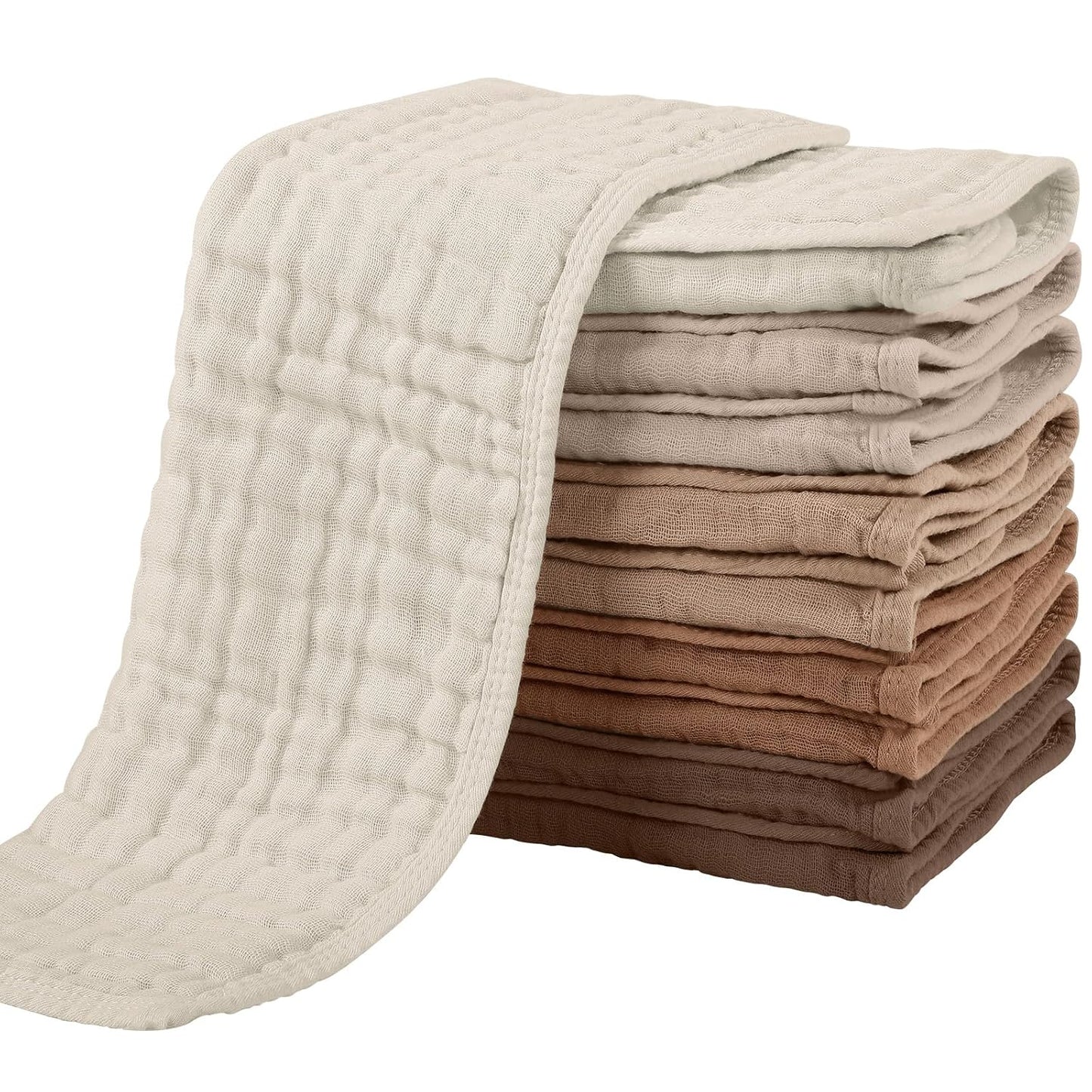 Yoofoss Muslin Burp Cloths for Baby 10 Pack 100% Cotton Baby Washcloths for Boys Girls Large 20''X10'' Super Soft and Gradient Coffee