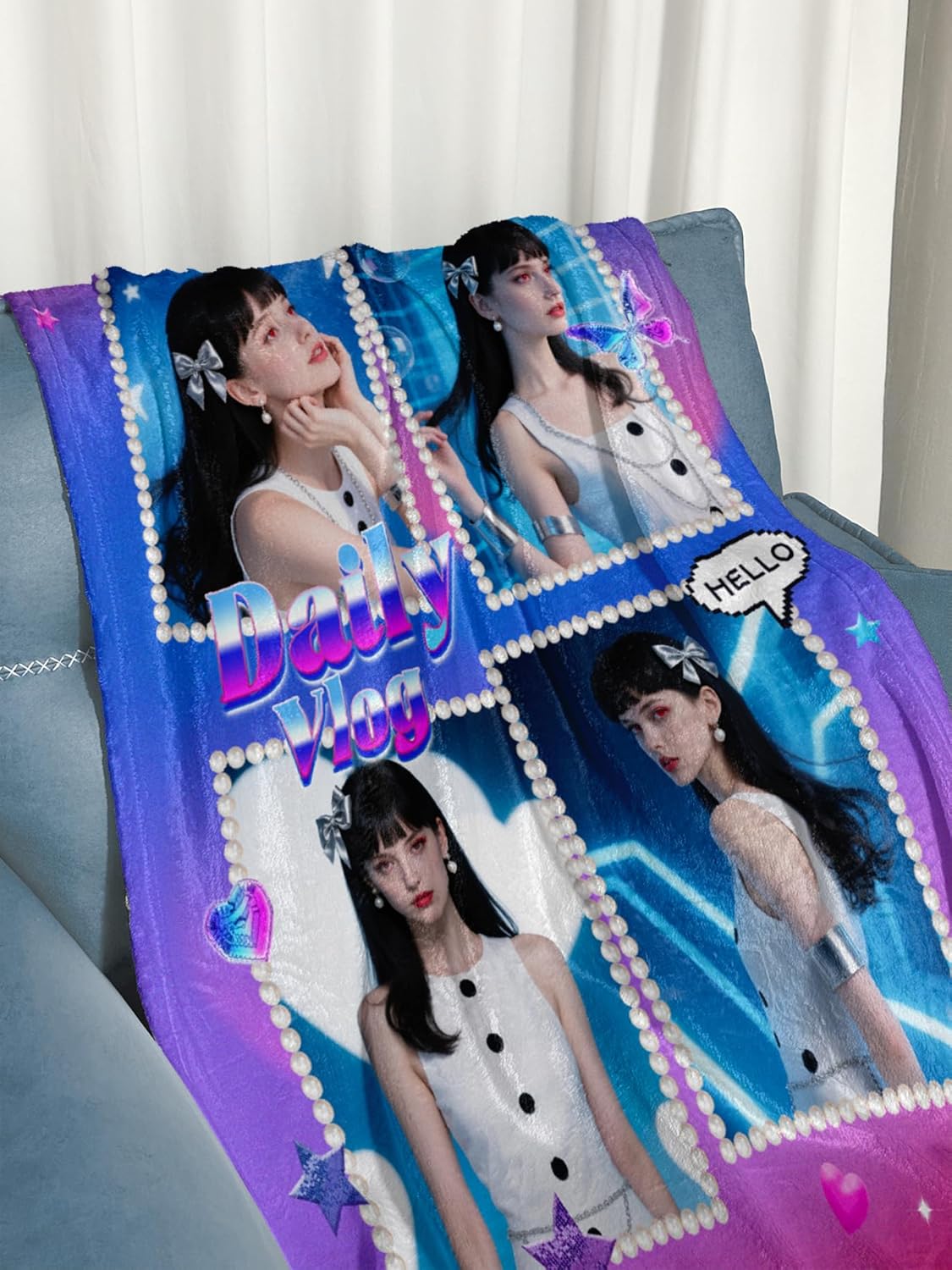 Personalized Photos Blanket Custom Blanket Thows with Picture Text Customizable Flannel Blankets for Birthday Gift Valentines Day Gifts, 60 * 80in