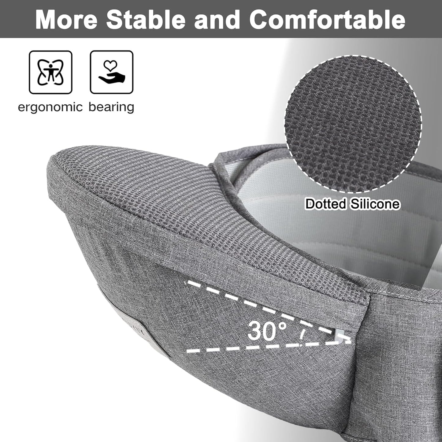 Baby Hip Carrier, Baby Carrier with Adjustable Waistband & Breathable Mesh, Ergonomic Carrier with Non-Slip Hip Seat Surface for Newborns & Toddlers, Light Grey