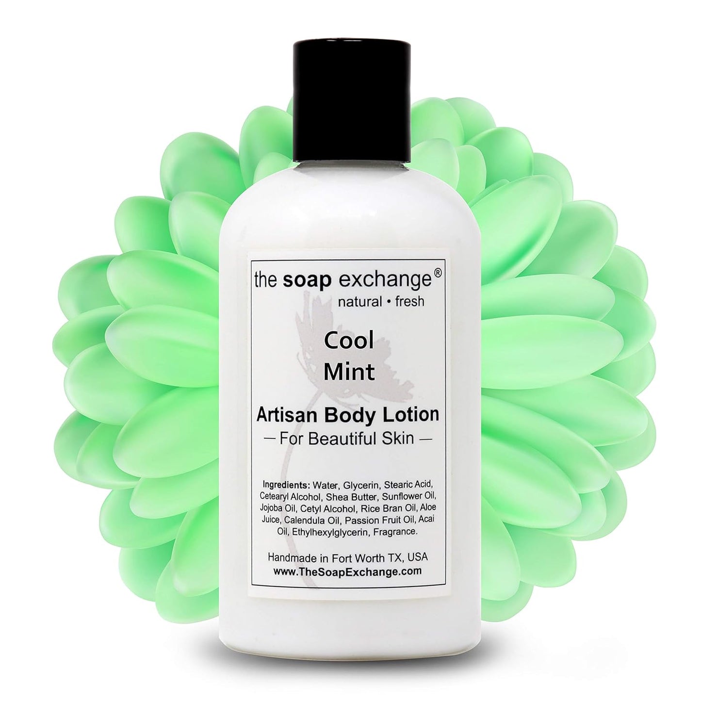 The Soap Exchange Body Lotion - Cool Mint Scent - Hand Crafted 8 fl oz / 240 ml Natural Artisan Skin Care for Hand, Face, & Body, Moisturize, Hydrate, & Protect. Made in the USA.