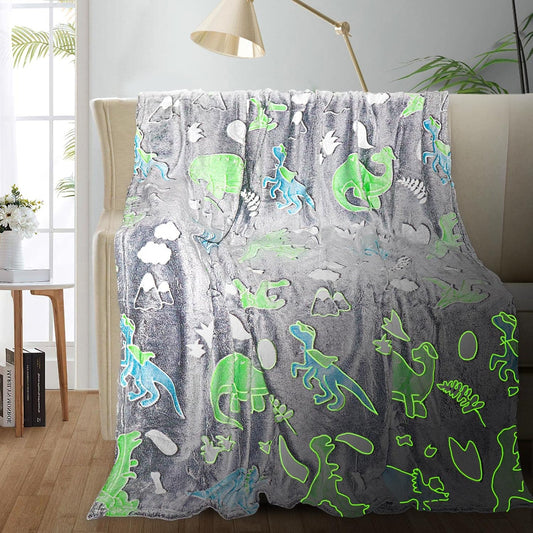 Glow in the Dark Dinosaur Kids Blanket - Soft Fleece Throw, 50"x60" - Boys & Toddlers, Birthday Gift