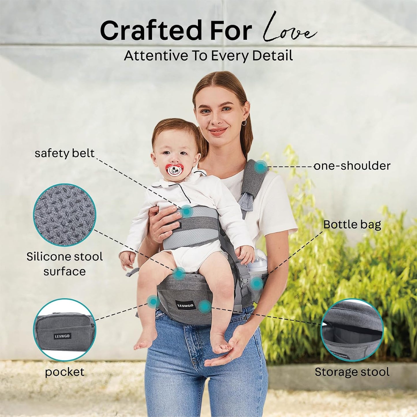 Baby Hip Carrier, Ergonomic,Baby Holder Carrier with Multiple Pockets & Shoulder Strap for Newborns & Toddlers -Gray
