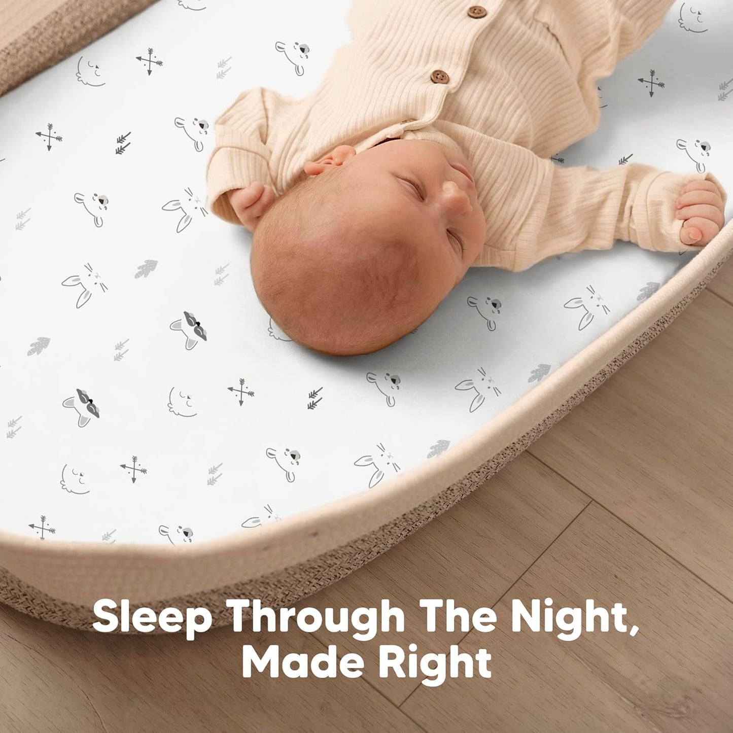 2-Pack Baby Bassinet Sheets Girl, Boy - 33x17 Viscose Derived from Bamboo Bedside Mattress Fitted Bassinet Sheets, Compatible with Halo Bassinest Swivel Sleeper, Baby Delight, Graco (Nordic)