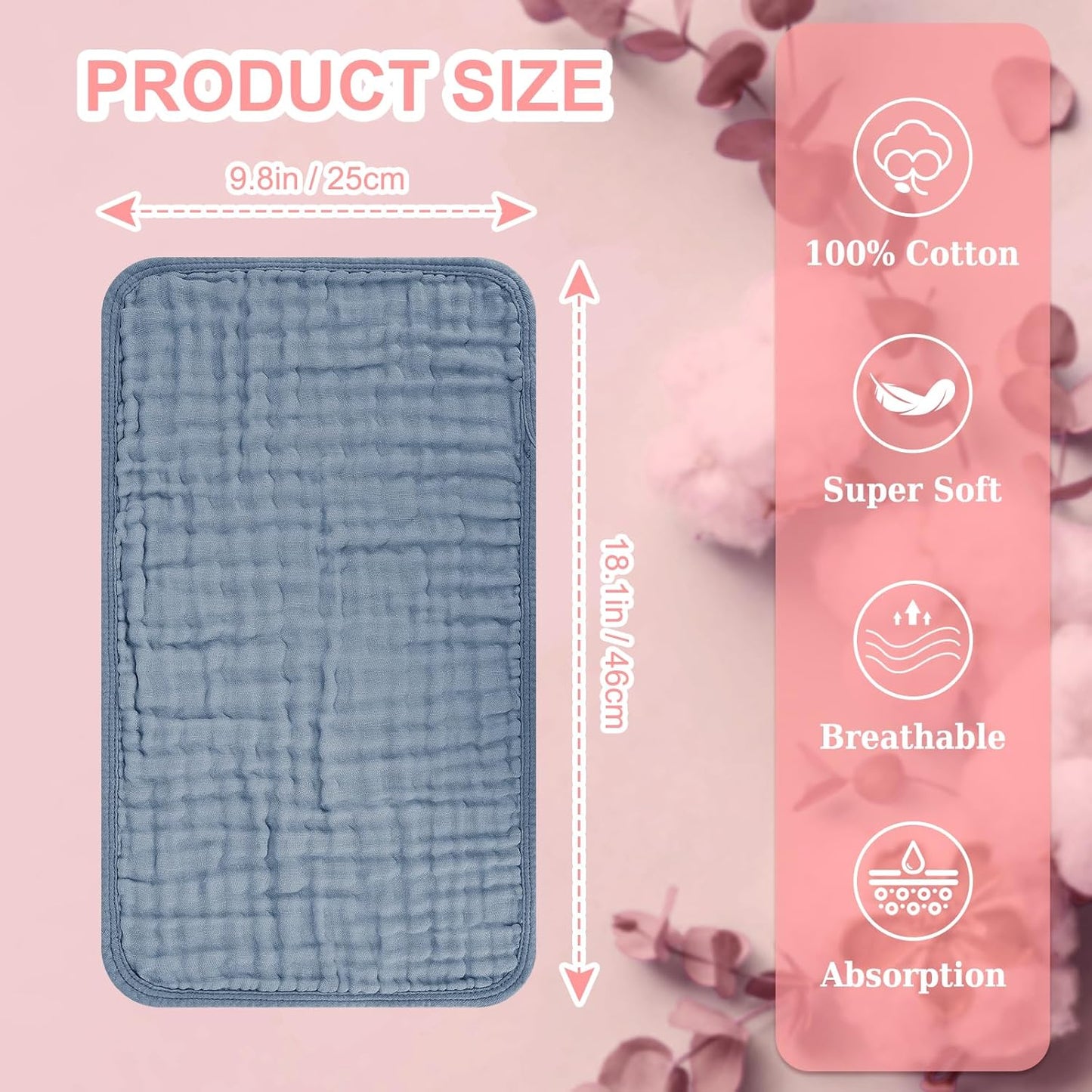 Accmor 6 Pack Muslin Burp Cloths 100% Cotton 20''x10'' Large Extra Soft and Absorbent Baby Burping Cloth for Boys Girls