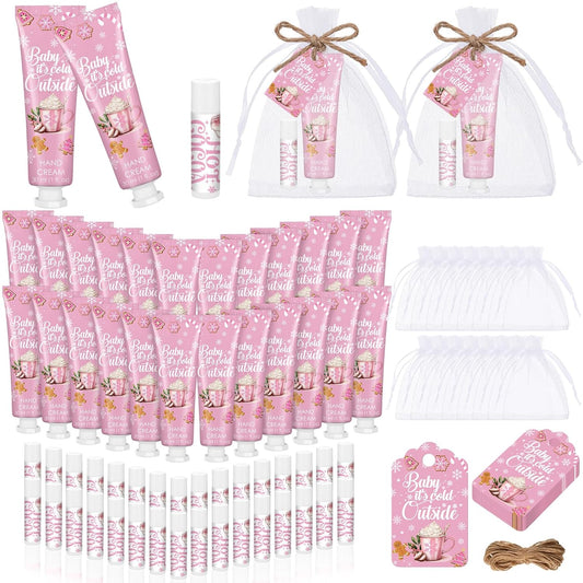 24 Sets Baby It's Cold Outside Baby Shower Hand Creams and Pink Hot Cocoa Lip Balms Gift Sets Winter Wonderland Christmas Party Favors Travel Size Hot Cocoa Bridal Shower Party Supplies for Guests