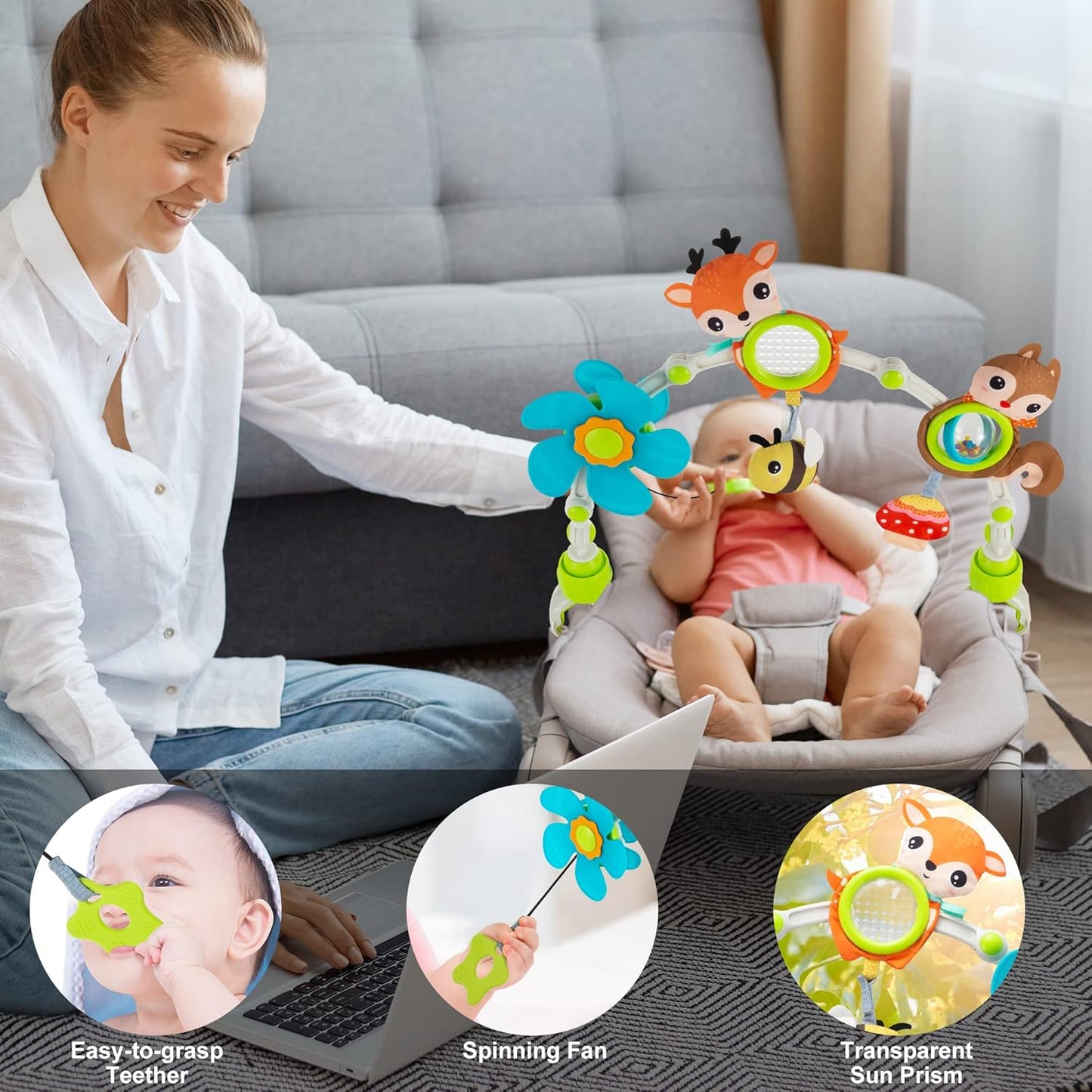 Adjustable Arch Bassinet Toys for Infant & Toddlers, Stroller Arch, Baby Crib Toys with Fascinating Hanging for Stimulating Baby’s Senses and Developing Motor Skills