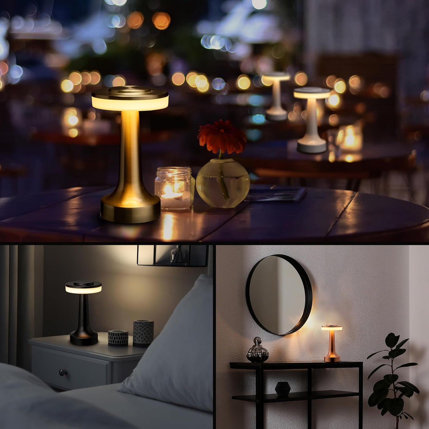O’Bright Portable LED Table Lamp with Touch Sensor, 3-Levels Brightness, Rechargeable Battery Up to 48 Hours Usage, Night Light for Kids Nursery, Nightstand Lamp, Bedside Lamp (Gold)