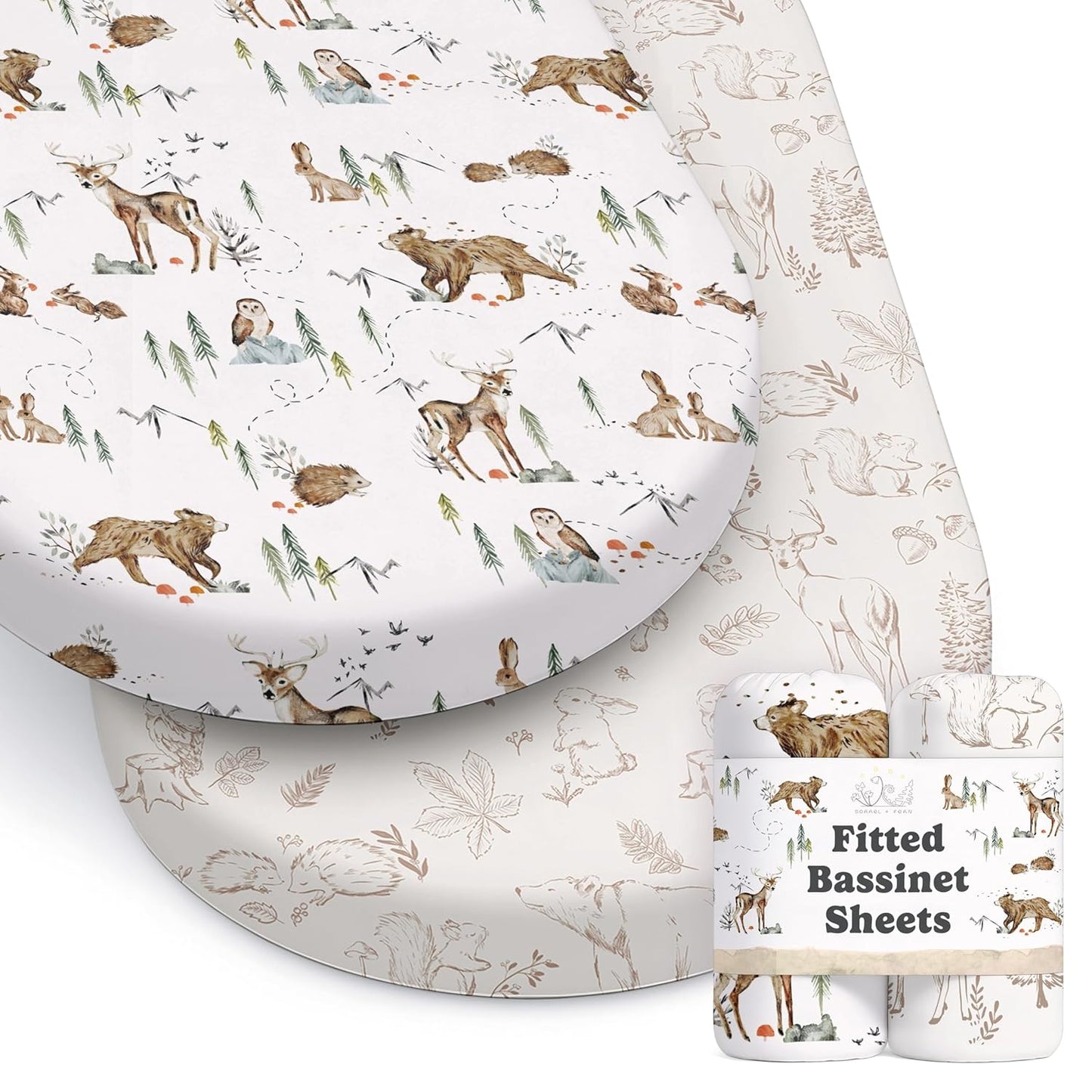 Baby Bassinet Sheets for Boy, Girl (Magic Forest) 2-Pack - Fitted Bedside Bassinet Sheets - Buttery Soft Cotton Blend for Standard Mattress Pad - Compatible with Halo BassiNest